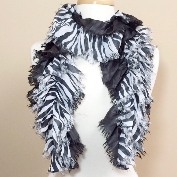 Frayed Edge Zebra Stripe Print Funky Ruffle Scarf - Picture 1 of 4